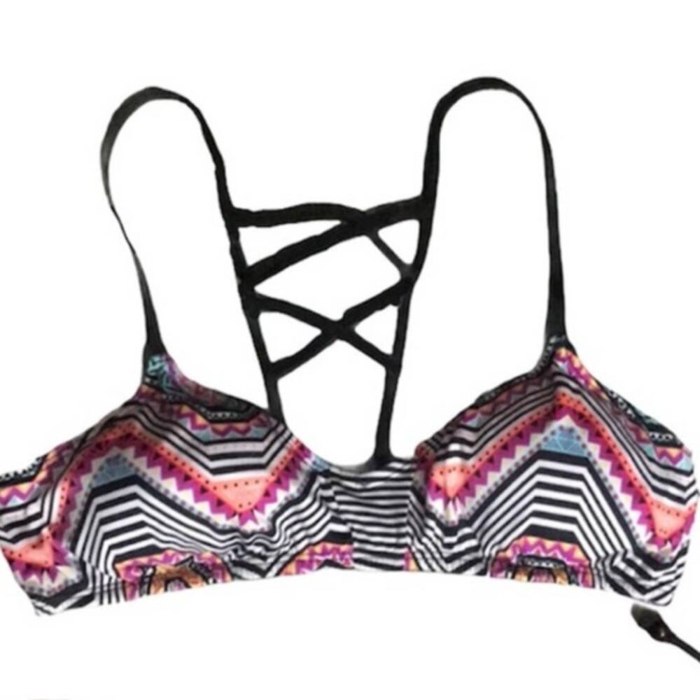 NWT Amica Geometric Bikini Top Large Caged Back Strappy Swim Suit Bathingsuit !!